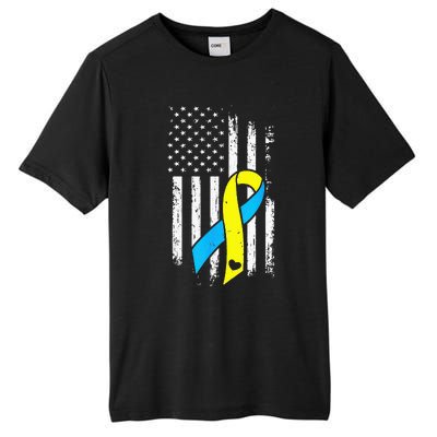 USA Flag Down Syndrome Ribbon Trisomy 21 American Tall Fusion ChromaSoft Performance T-Shirt