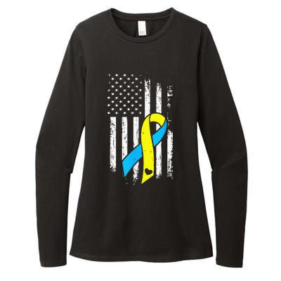 USA Flag Down Syndrome Ribbon Trisomy 21 American Womens CVC Long Sleeve Shirt