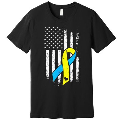 USA Flag Down Syndrome Ribbon Trisomy 21 American Premium T-Shirt