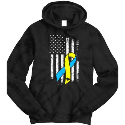 USA Flag Down Syndrome Ribbon Trisomy 21 American Tie Dye Hoodie