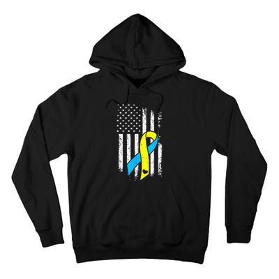 USA Flag Down Syndrome Ribbon Trisomy 21 American Tall Hoodie