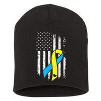 USA Flag Down Syndrome Ribbon Trisomy 21 American Short Acrylic Beanie