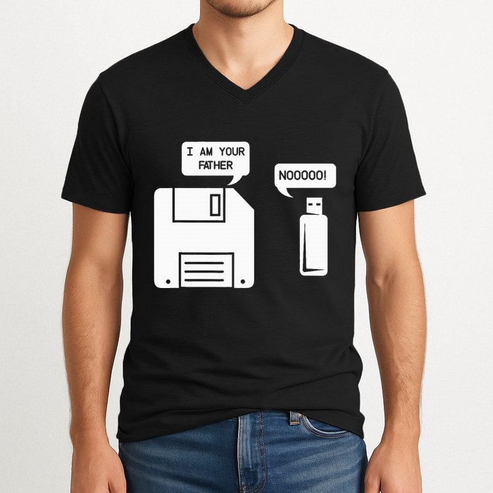 USB Floppy Disk I am Your Father Geek Gifts V-Neck T-Shirt
