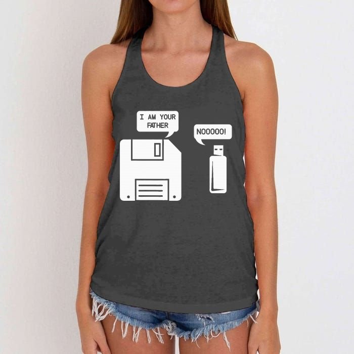 USB Floppy Disk I am Your Father Geek Gifts Women's Knotted Racerback Tank