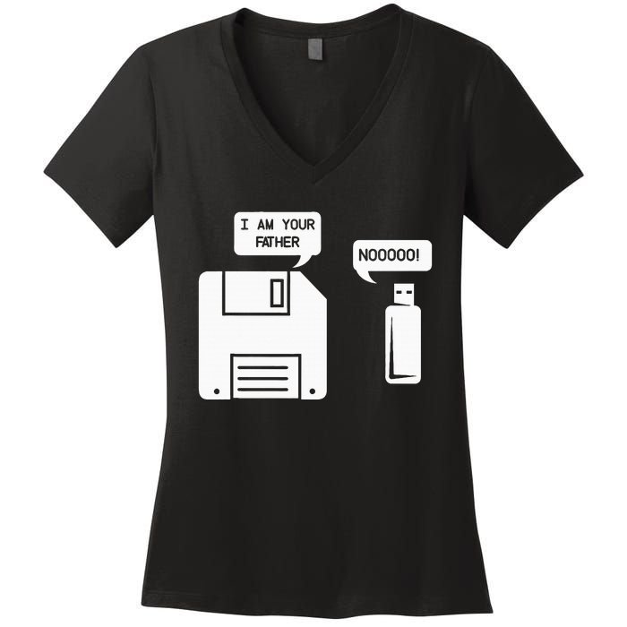 USB Floppy Disk I am Your Father Geek Gifts Women's V-Neck T-Shirt