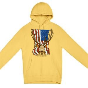 USA Flag Deer Hunting Gift Premium Pullover Hoodie