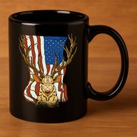 USA Flag Deer Hunting Gift 11oz C Handle Ceramic Mug