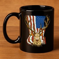 USA Flag Deer Hunting Gift 11oz C Handle Ceramic Mug