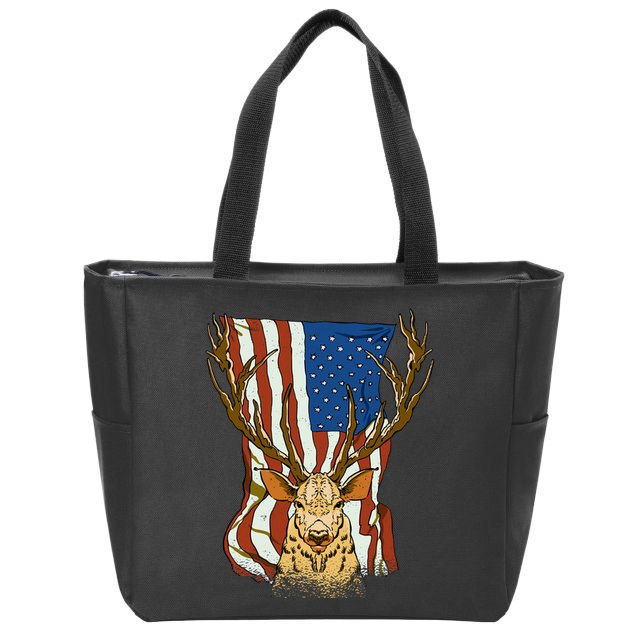USA Flag Deer Hunting Gift Zip Tote Bag