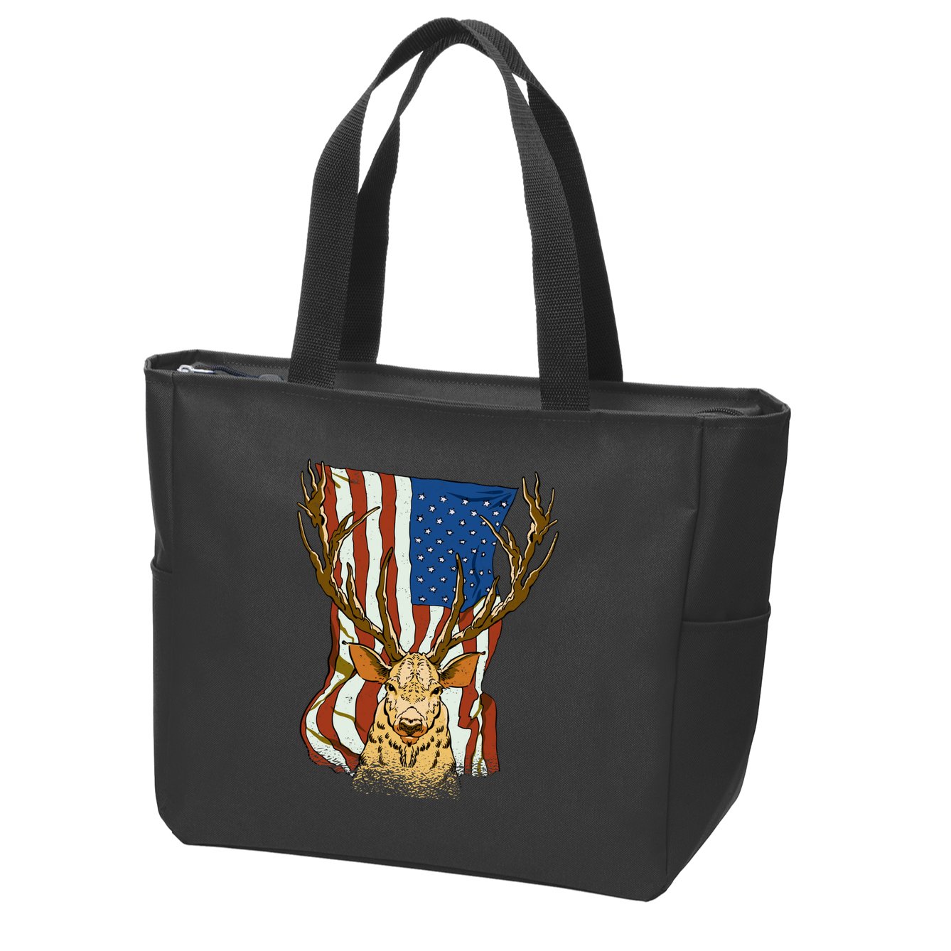 USA Flag Deer Hunting Gift Zip Tote Bag