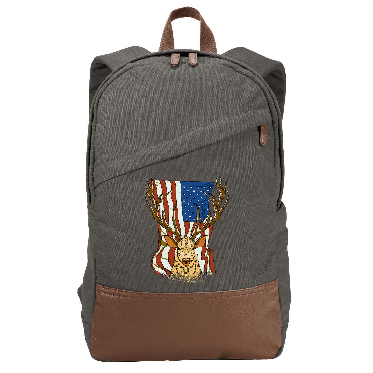 USA Flag Deer Hunting Gift Cotton Canvas Backpack