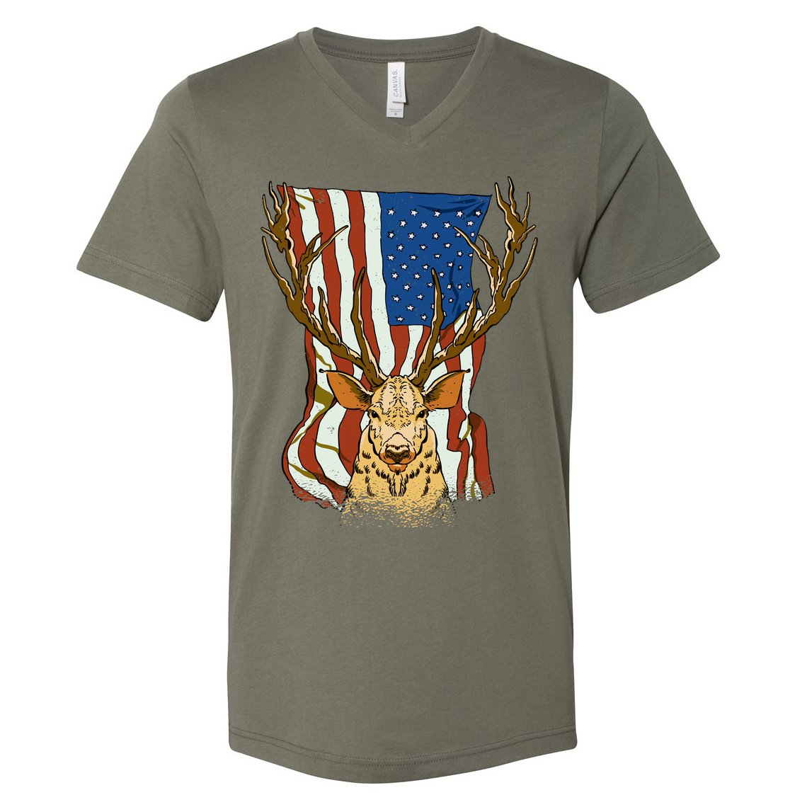 USA Flag Deer Hunting Gift V-Neck T-Shirt