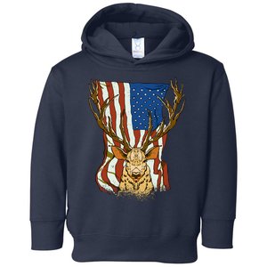 USA Flag Deer Hunting Gift Toddler Hoodie