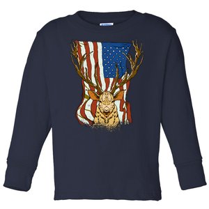 USA Flag Deer Hunting Gift Toddler Long Sleeve Shirt