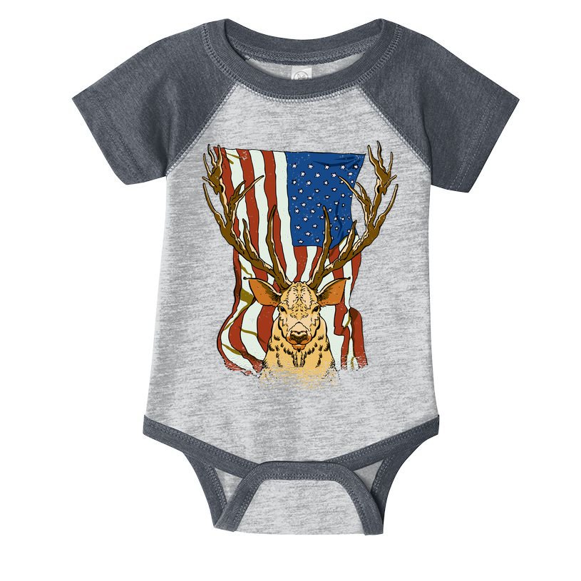 USA Flag Deer Hunting Gift Infant Baby Jersey Bodysuit