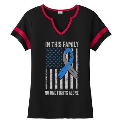 USA Flag Diabetes Type 1 Awareness Family Support Ladies Halftime Notch Neck Tee