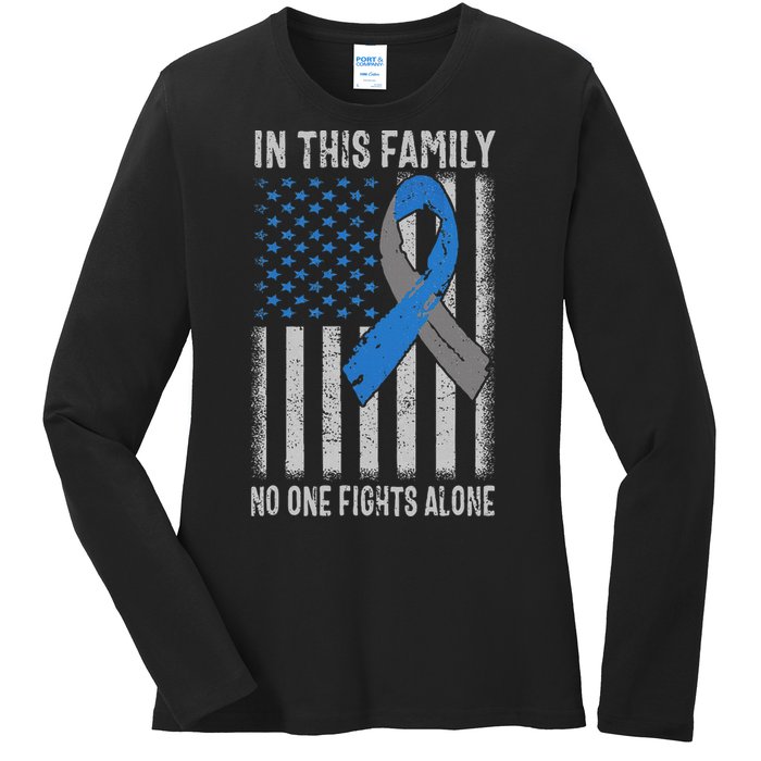 USA Flag Diabetes Type 1 Awareness Family Support Ladies Long Sleeve Shirt