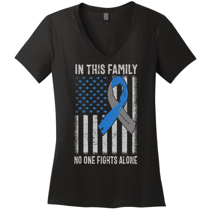 USA Flag Diabetes Type 1 Awareness Family Support Women's V-Neck T-Shirt