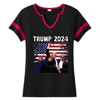 Us Flag Donald Trump Election Rally Shooting 2024 Ladies Halftime Notch Neck Tee