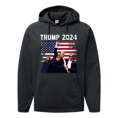 Us Flag Donald Trump Election Rally Shooting 2024 Performance Fleece Hoodie