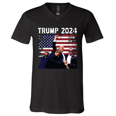 Us Flag Donald Trump Election Rally Shooting 2024 V-Neck T-Shirt