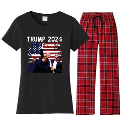 Us Flag Donald Trump Election Rally Shooting 2024 Women's Flannel Pajama Set