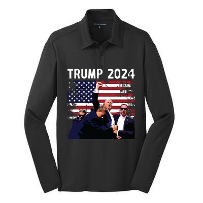 Us Flag Donald Trump Election Rally Shooting 2024 Silk Touch Performance Long Sleeve Polo