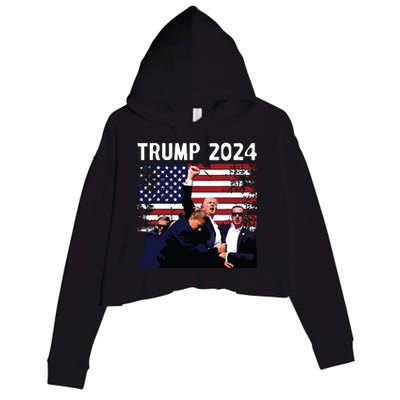 Us Flag Donald Trump Election Rally Shooting 2024 Crop Fleece Hoodie