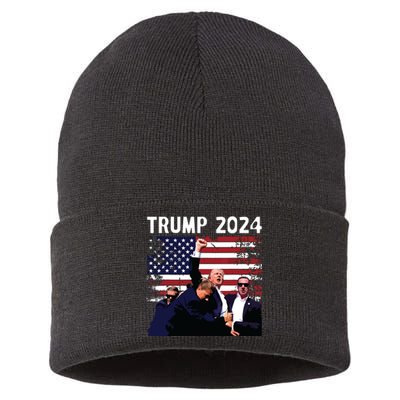 Us Flag Donald Trump Election Rally Shooting 2024 Sustainable Knit Beanie