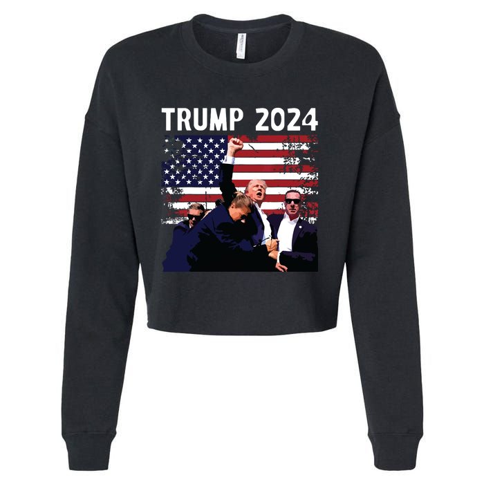 Us Flag Donald Trump Election Rally Shooting 2024 Cropped Pullover Crew