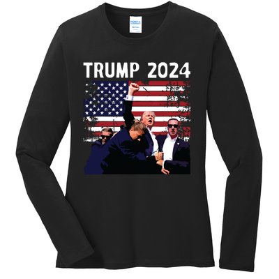 Us Flag Donald Trump Election Rally Shooting 2024 Ladies Long Sleeve Shirt