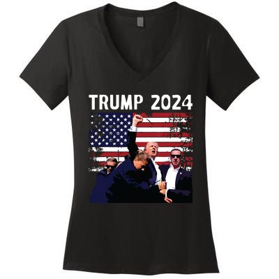 Us Flag Donald Trump Election Rally Shooting 2024 Women's V-Neck T-Shirt