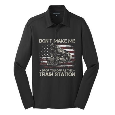 Usa Flag Dont Make Me Drop You Off At The Train Station Silk Touch Performance Long Sleeve Polo