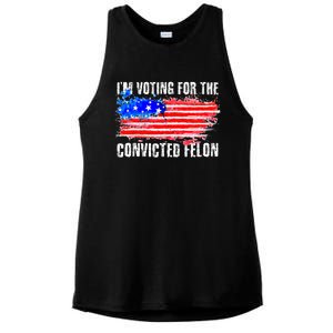 Us Flag Distressed Style I Am Voting For Convicted Felon Ladies PosiCharge Tri-Blend Wicking Tank