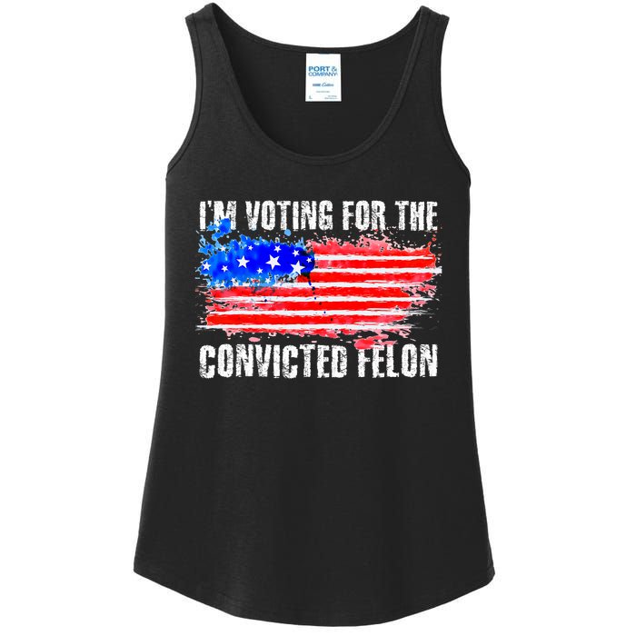 Us Flag Distressed Style I Am Voting For Convicted Felon Ladies Essential Tank