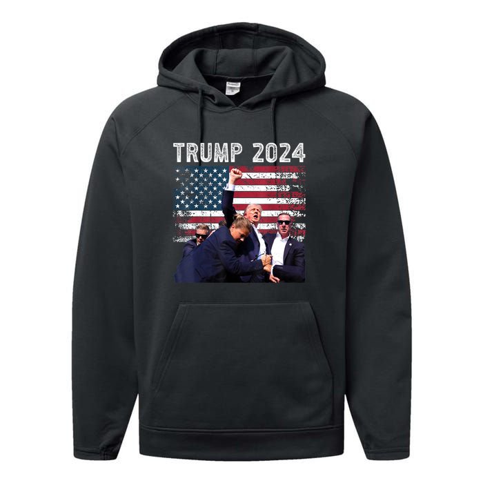 Us Flag Donald Trump Election Rally Shooting 2024 Gift Performance Fleece Hoodie