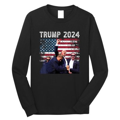 Us Flag Donald Trump Election Rally Shooting 2024 Gift Long Sleeve Shirt