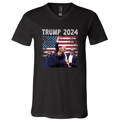 Us Flag Donald Trump Election Rally Shooting 2024 Gift V-Neck T-Shirt