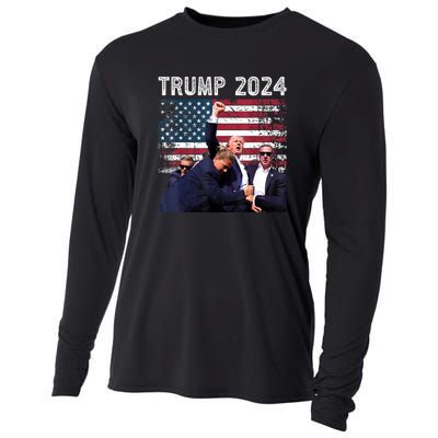 Us Flag Donald Trump Election Rally Shooting 2024 Gift Cooling Performance Long Sleeve Crew