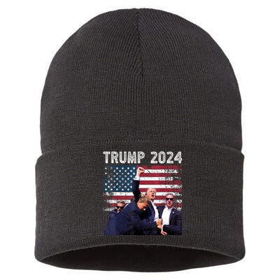 Us Flag Donald Trump Election Rally Shooting 2024 Gift Sustainable Knit Beanie