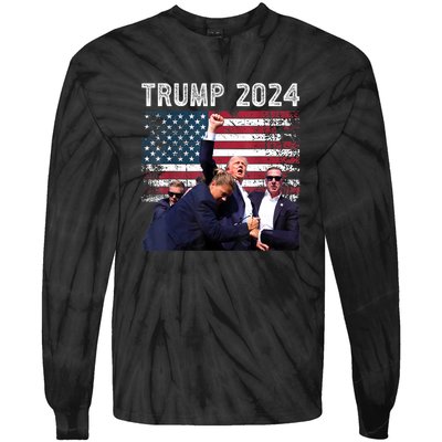 Us Flag Donald Trump Election Rally Shooting 2024 Gift Tie-Dye Long Sleeve Shirt