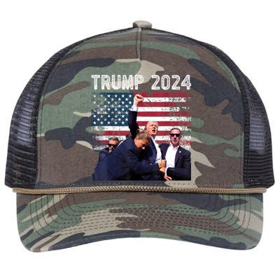 Us Flag Donald Trump Election Rally Shooting 2024 Gift Retro Rope Trucker Hat Cap