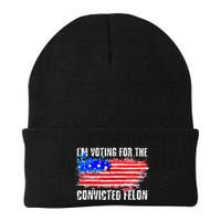 Us Flag Distressed Style I Am Voting For Convicted Felon Knit Cap Winter Beanie