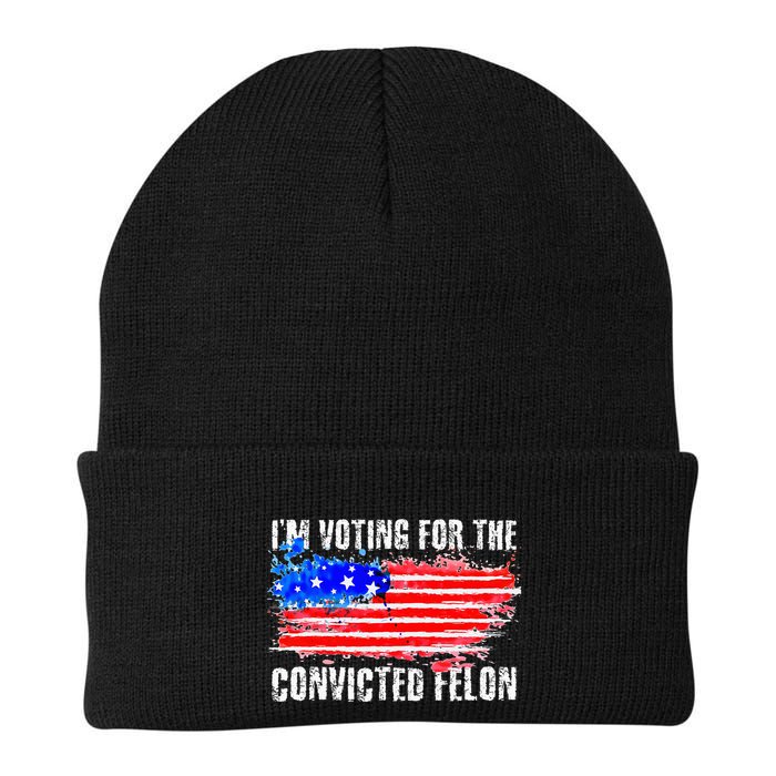 Us Flag Distressed Style I Am Voting For Convicted Felon Knit Cap Winter Beanie