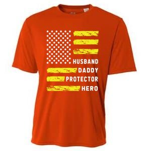 Us Flag Distressed Husband Daddy Protector Hero Cool Father Great Gift Cooling Performance Crew T-Shirt