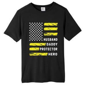 Us Flag Distressed Husband Daddy Protector Hero Cool Father Great Gift Tall Fusion ChromaSoft Performance T-Shirt