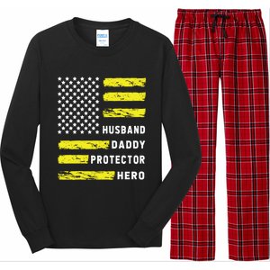 Us Flag Distressed Husband Daddy Protector Hero Cool Father Great Gift Long Sleeve Pajama Set