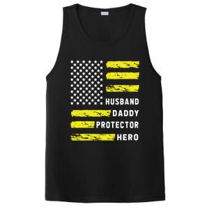 Us Flag Distressed Husband Daddy Protector Hero Cool Father Great Gift PosiCharge Competitor Tank