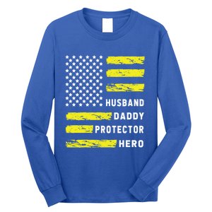 Us Flag Distressed Husband Daddy Protector Hero Cool Father Great Gift Long Sleeve Shirt