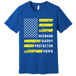 Us Flag Distressed Husband Daddy Protector Hero Cool Father Great Gift Premium T-Shirt